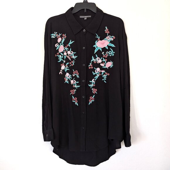 MATTY M Shirt Women's XL Black Western Embroidered Roll Tab Sleeve Button Blouse - Picture 1 of 12